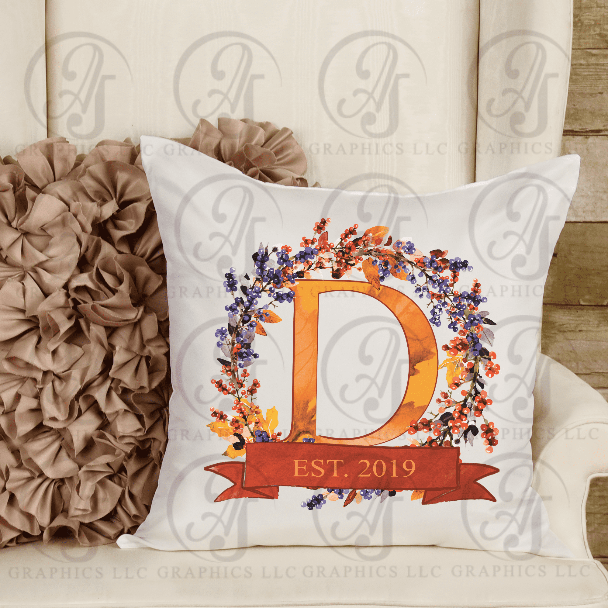 Autumn Wreath Monogram Pillow