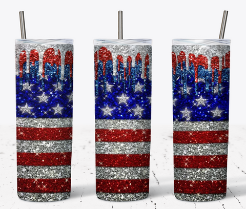 American Flag Dripping Glitter 20oz Tumbler