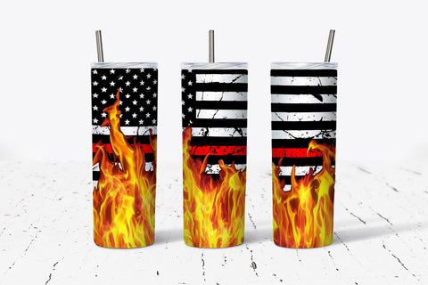 American Flag Red Line Flames Tumbler