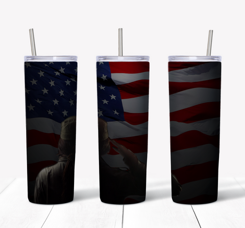 American Flag Salute Woman 20oz Tumbler