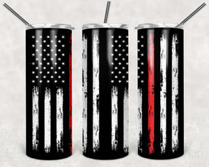 American Flag Thin Red Line Vertical Tumbler