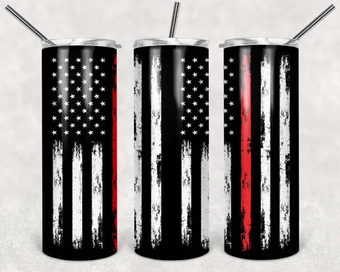 American Flag Thin Red Line Vertical Tumbler