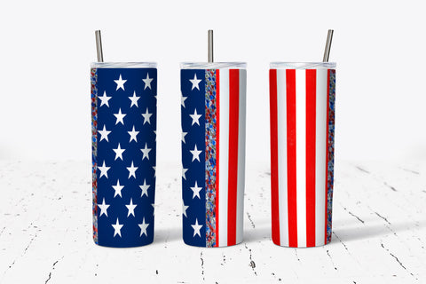 American Flag Vertical with Sequins 20oz Tumbler