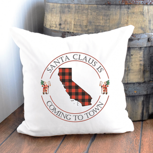 Santa Clause is Coming to Town Buffalo Plaid State Pillow