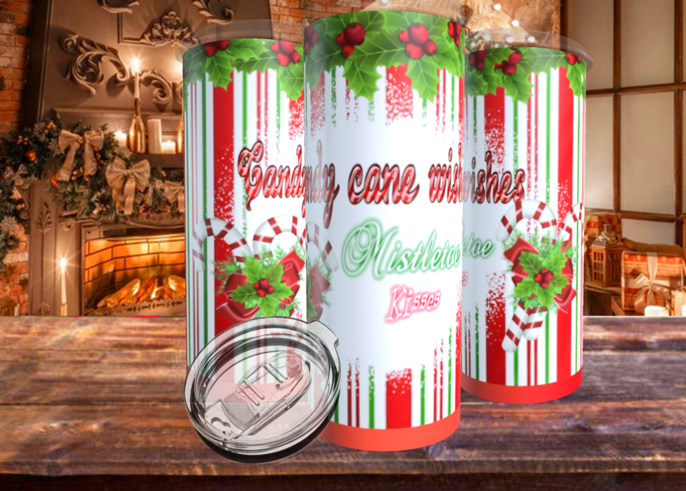 Candy Cane Wishes Mistletoe Kisses 20oz Tumbler