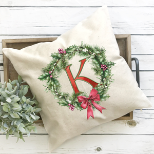 Christmas Wreath Monogram Pillow