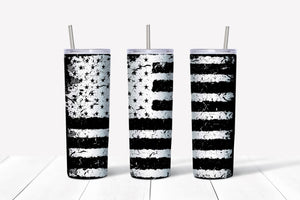 Distressed American Flag - Black and White Tumbler