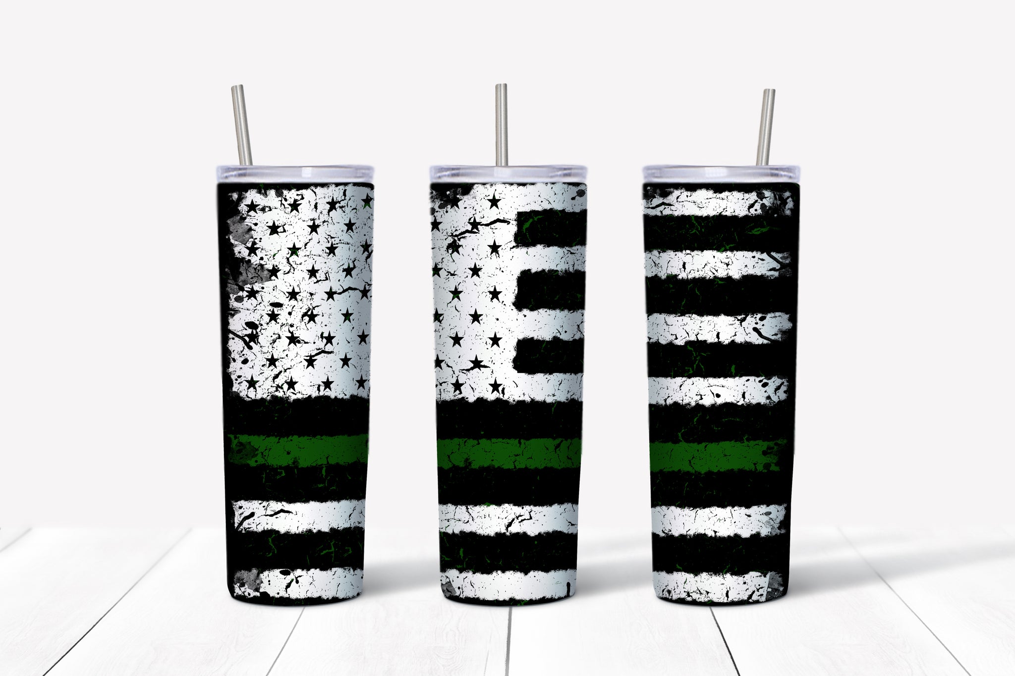 Distressed American Flag - Thin Green Line Tumbler