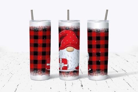 Gnome with Present Red and Black Buffalo Plaid 20oz Tumbler