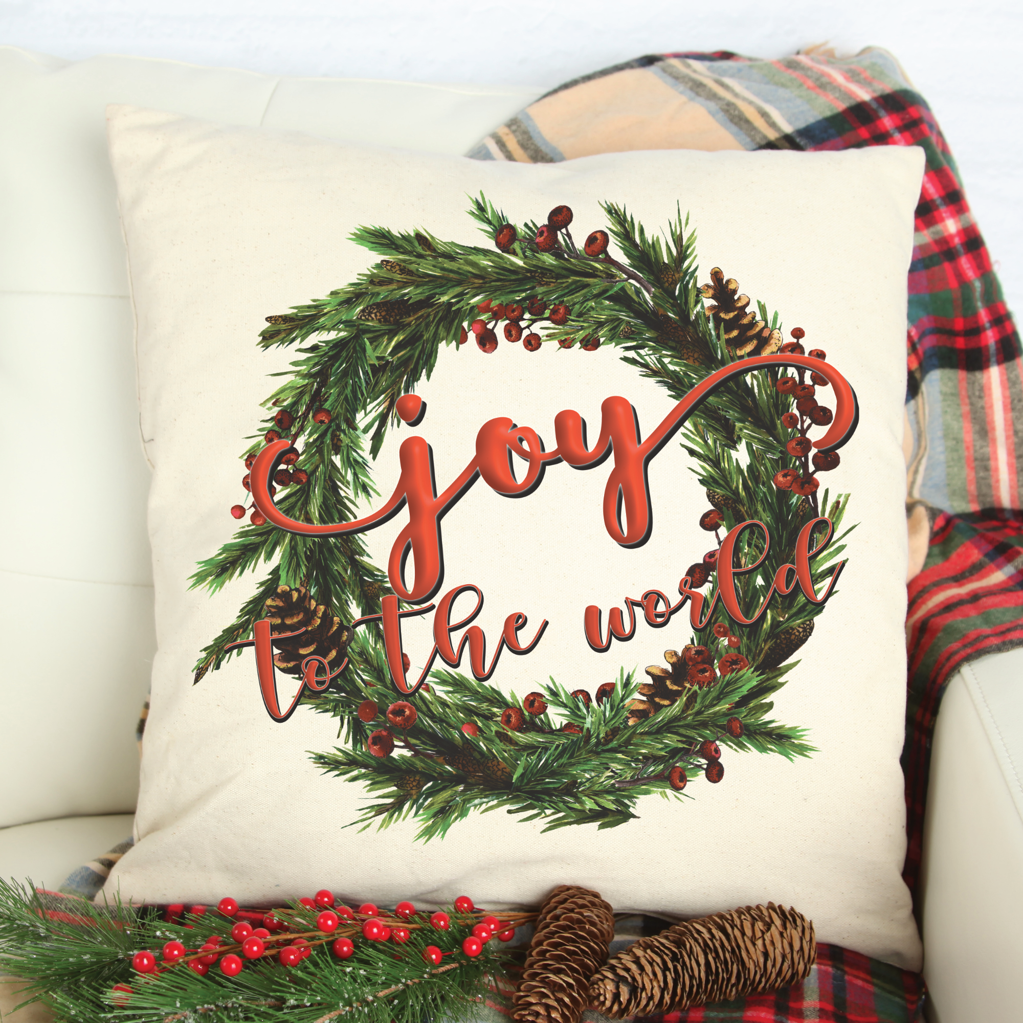 Joy to the World Pineberry Wreath Pillow