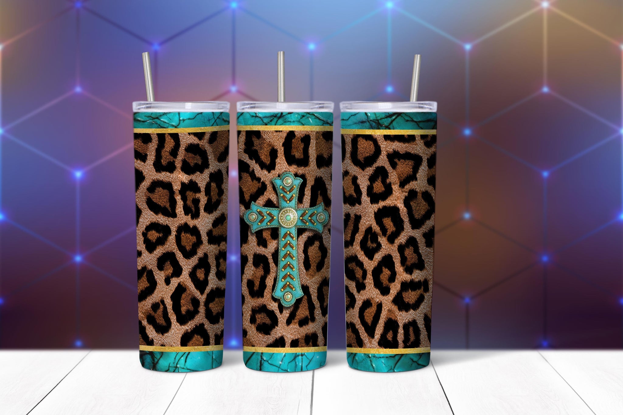 Leopard Turquoise Cross 20oz Tumbler