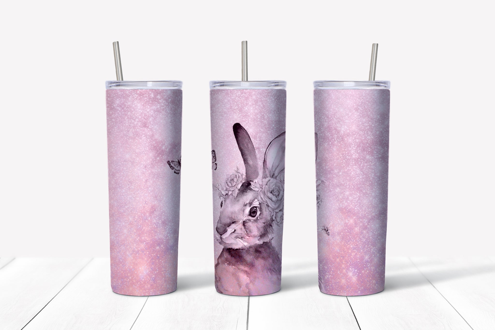 Pink Glitter Rabbit 20oz Tumbler