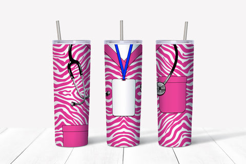 Pink Zebra Scrubs - Name Badge Tumbler