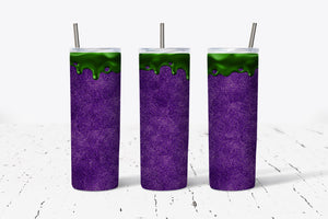 Purple Glitter Green Drip Tumbler