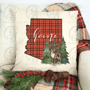 Christmas Reindeer with Red Plaid State Pillow