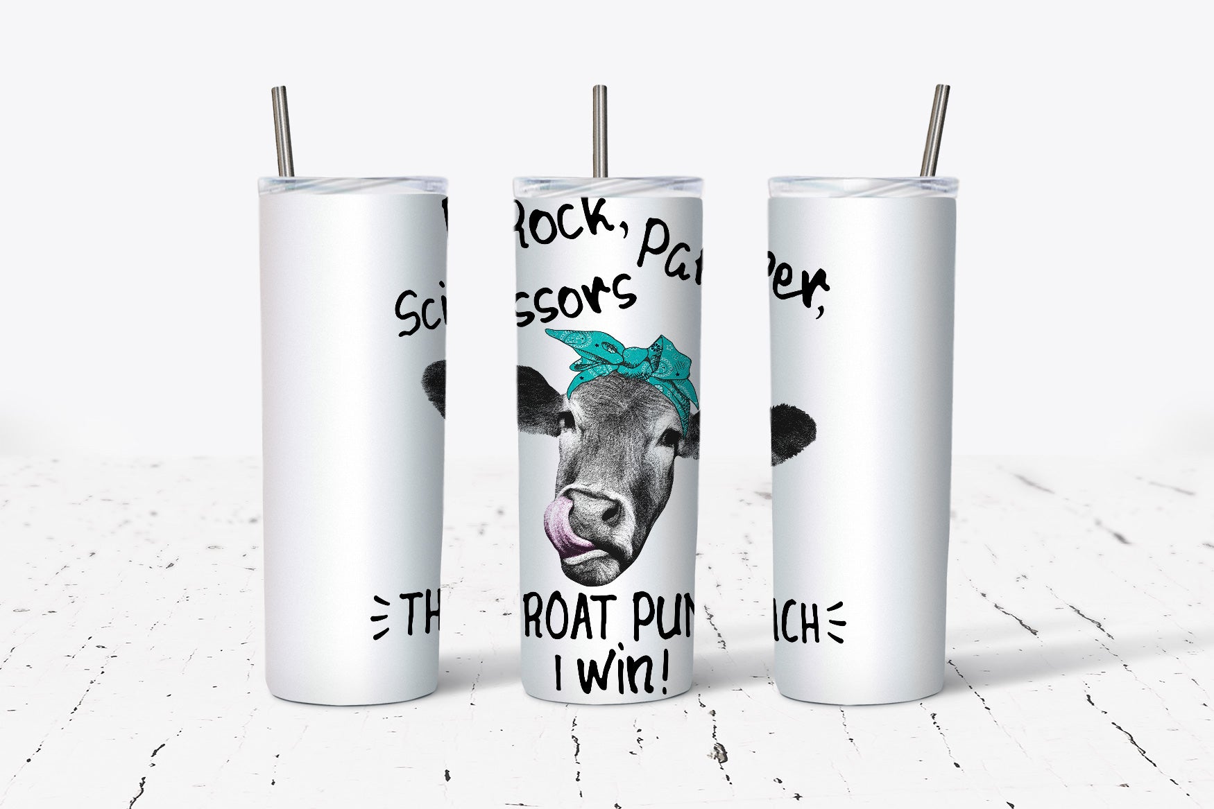 Rock Paper Scissors Throat Punch Cow 20oz Tumbler