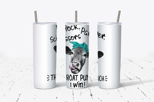 Rock Paper Scissors Throat Punch Cow 20oz Tumbler