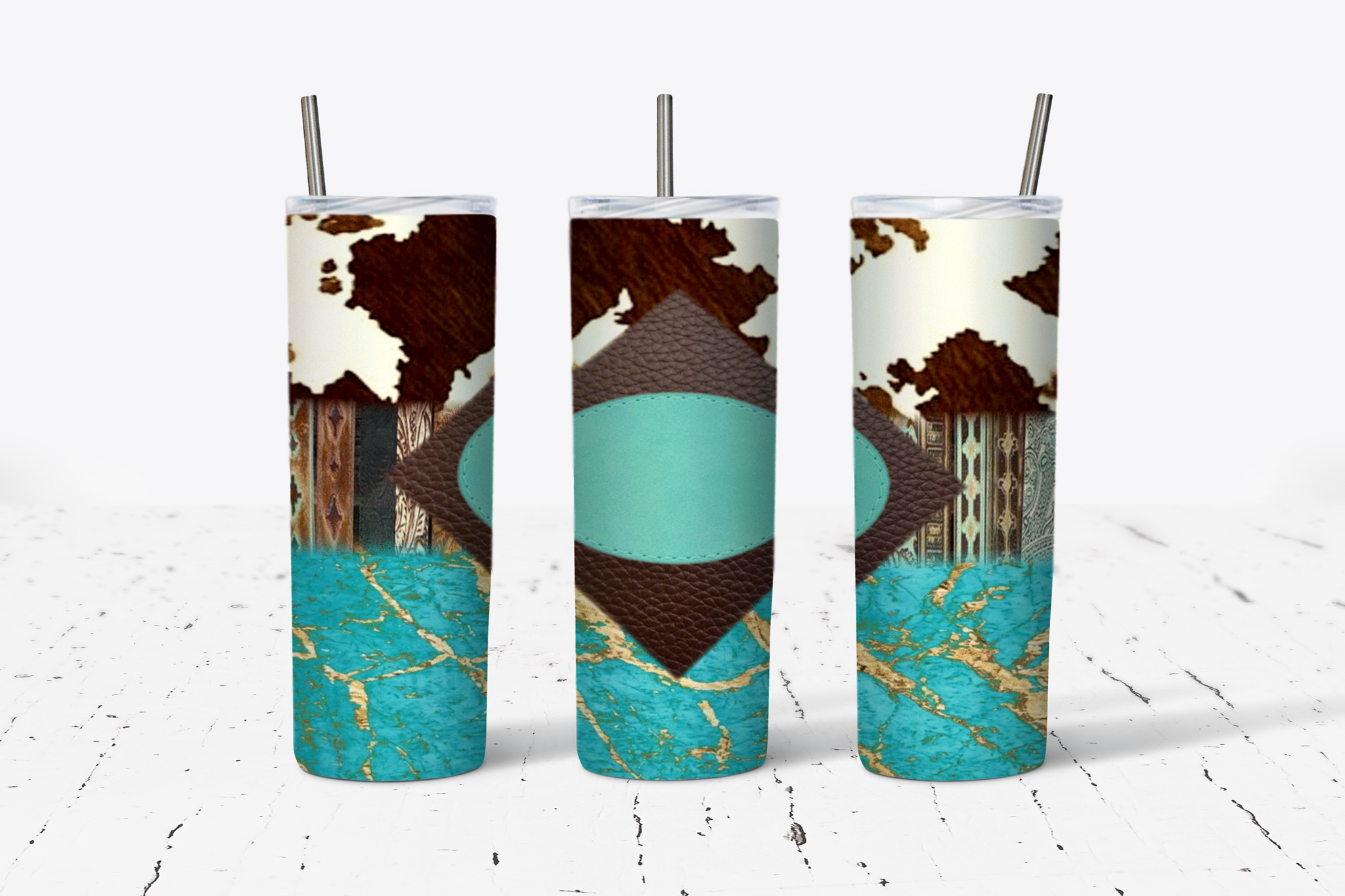 Rustic Cowhide Leather Turquoise Patch 20oz Tumbler