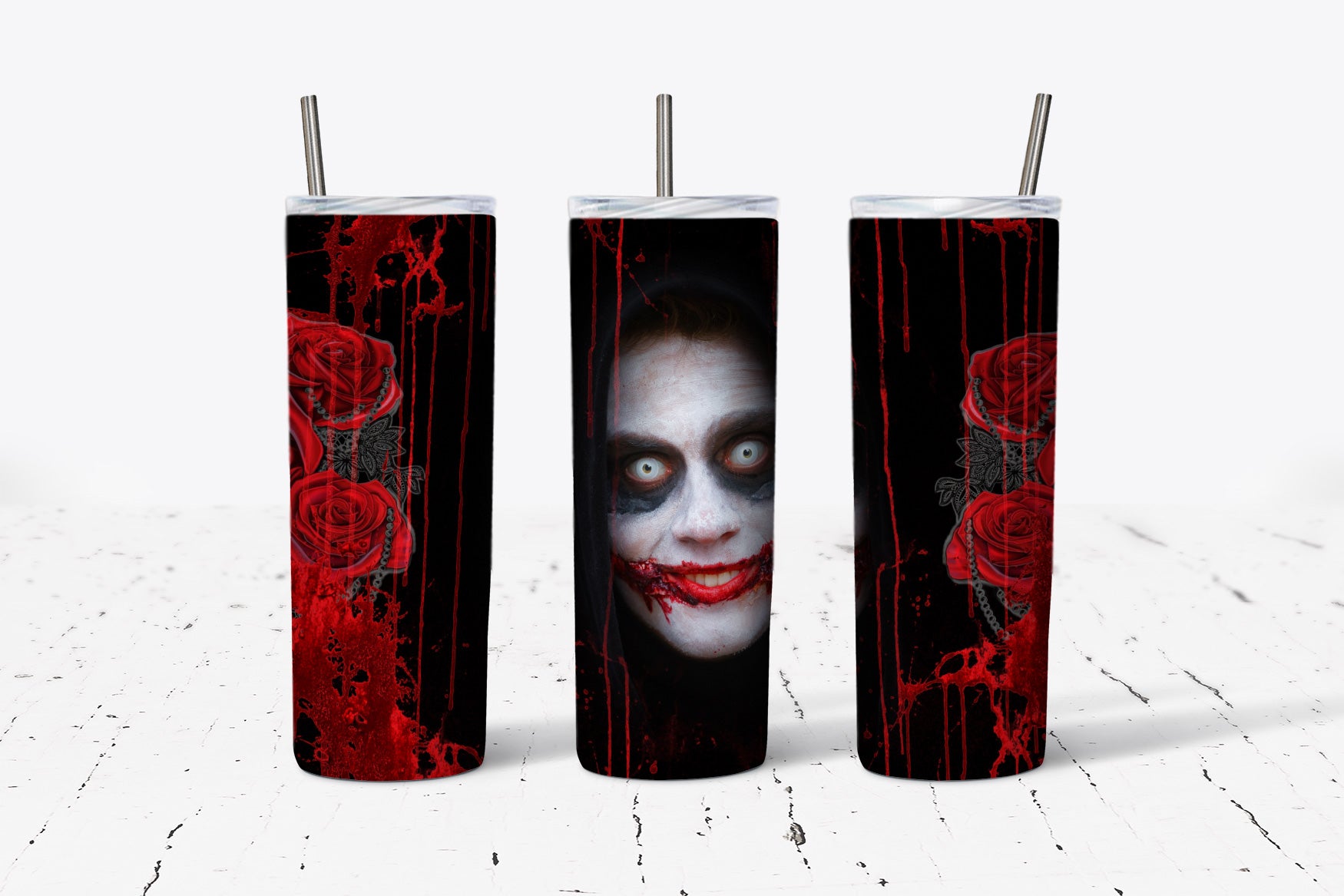 Scary Face in Roses Tumbler