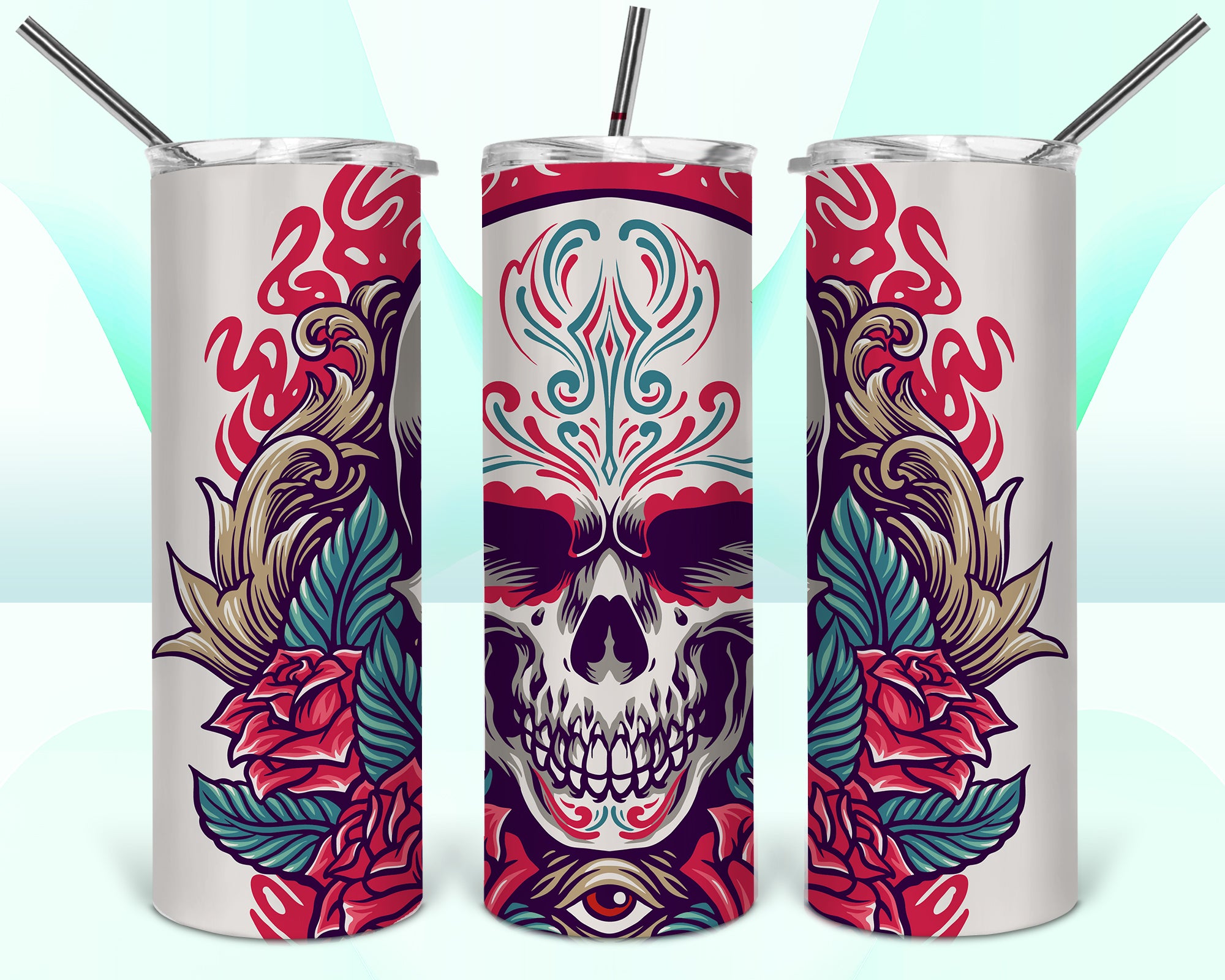 Skull and Eye with Roses Tumbler