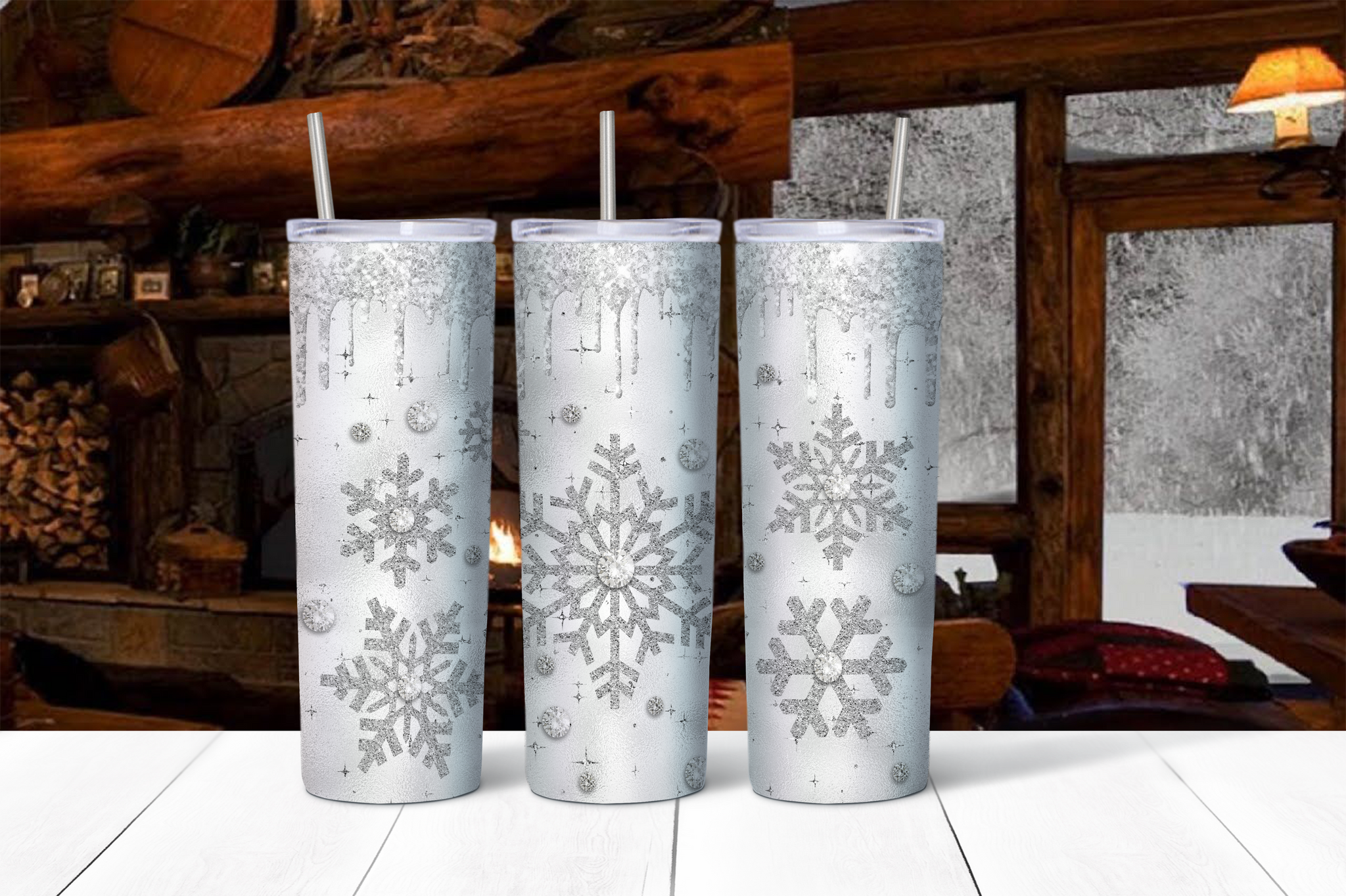 Snowflakes Silver Drip 20oz Tumbler