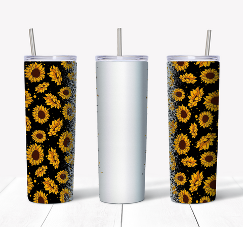 Sunflower Glitter Split Middle - Black 20oz Tumbler