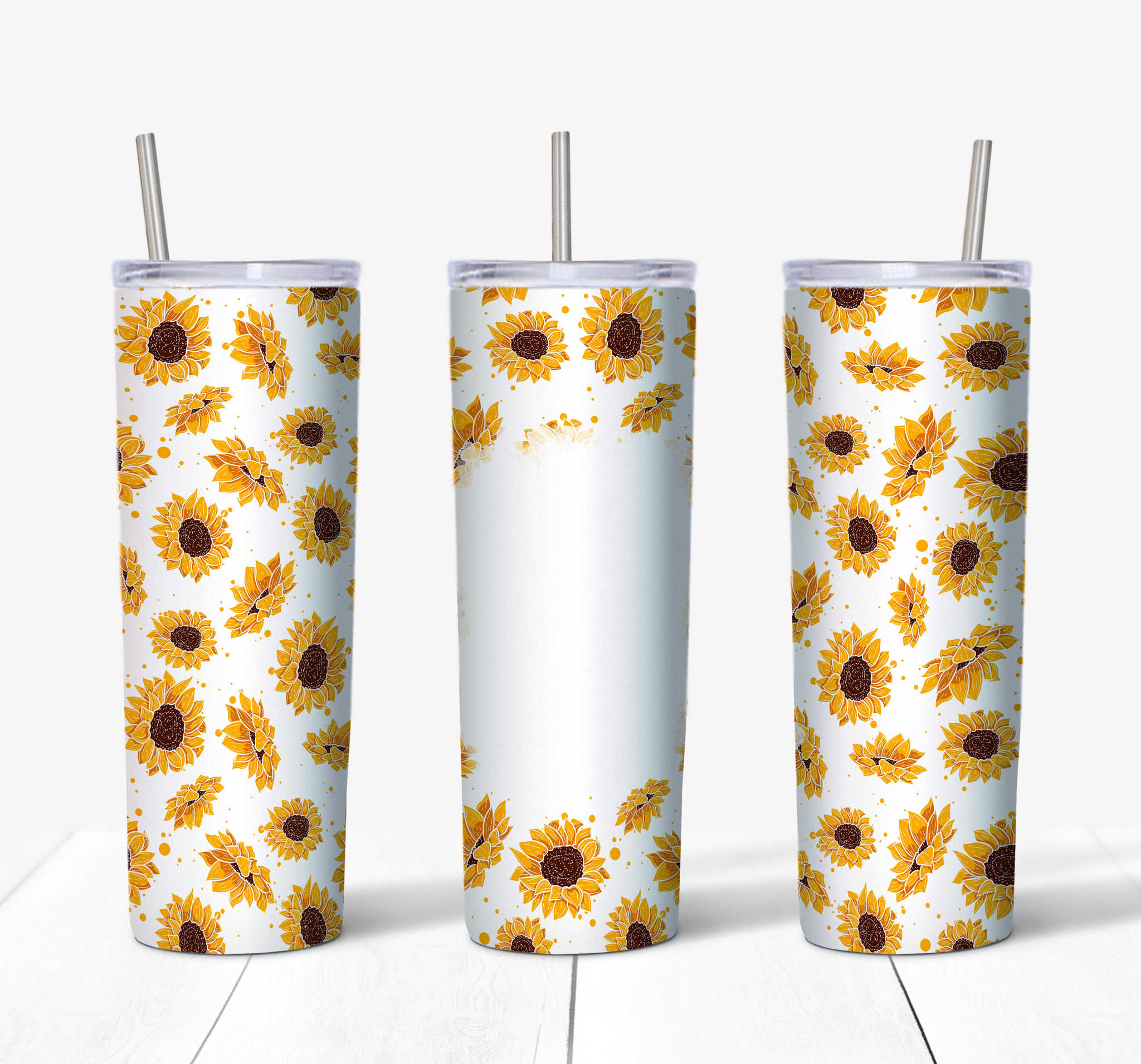 Sunflower Pattern with Blank Spot - White 20oz Tumbler