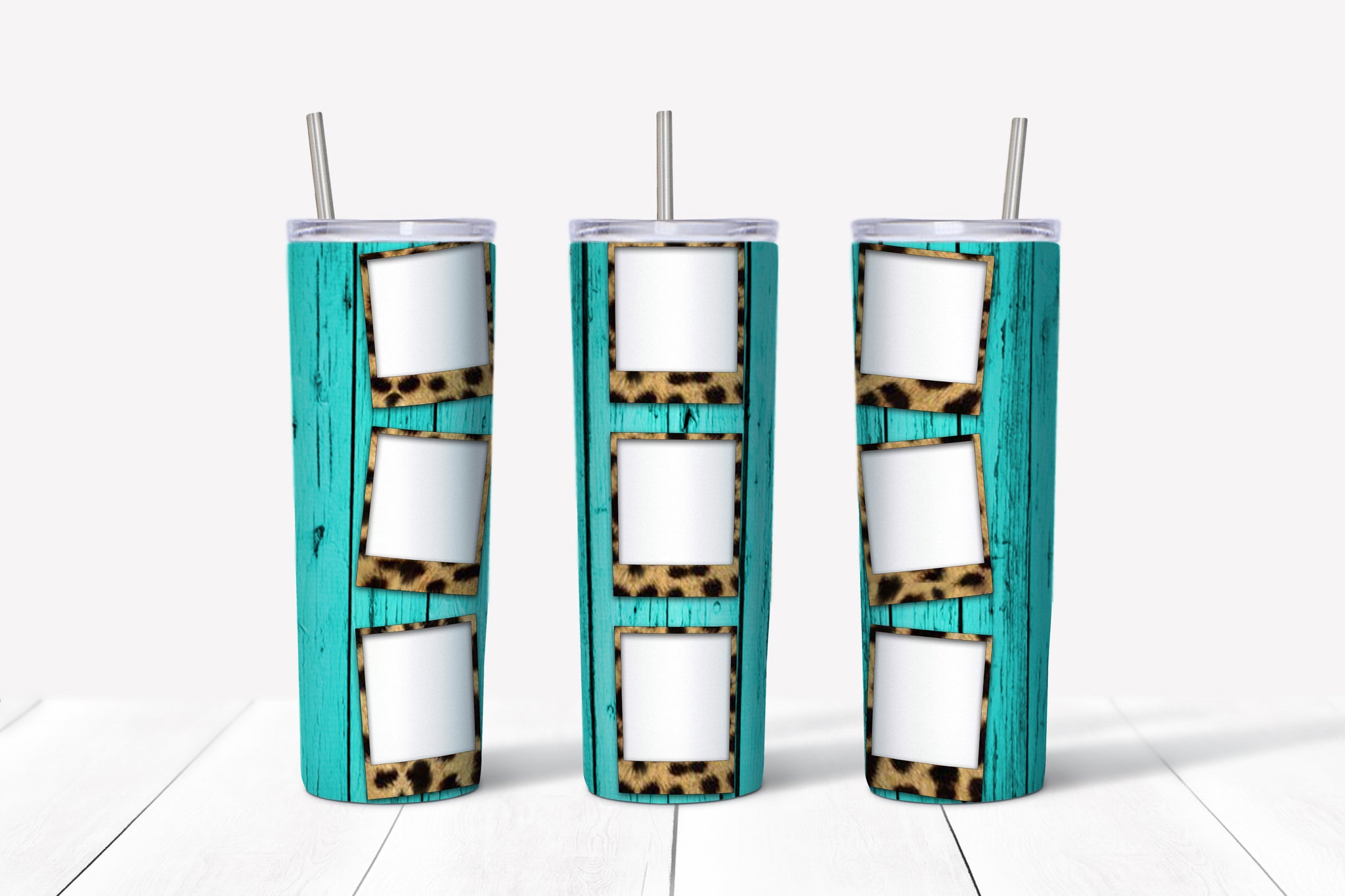 Turquoise Wood Cheetah Frame Collage 20oz Tumbler