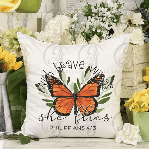 With Brave Wings She Flies Pillow